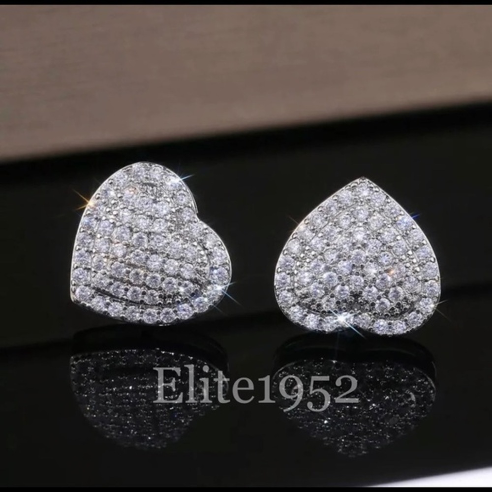 NEW “Daphne” 18k/ 925 Stamped Silver Pave Diamond Heart Halo Stud Earrings